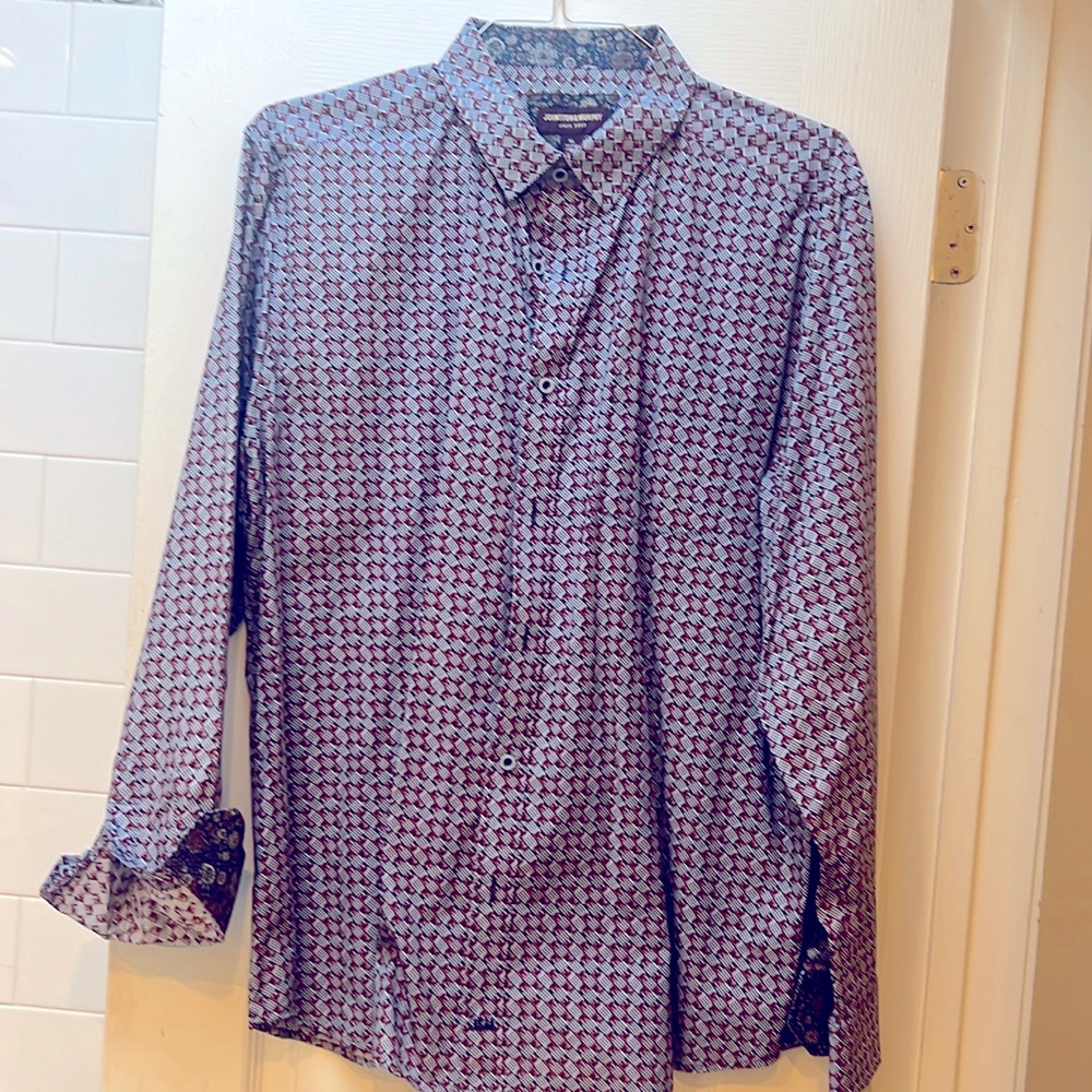 Johnston & Murphy Men’s Button Down with Fun Printed Floral Cuff.  EUC SIZE XL